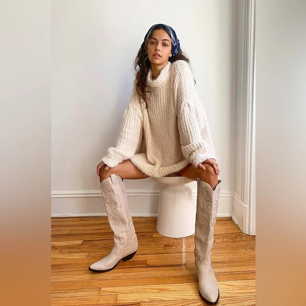 Jeffrey Campbell x Free People Grey Finn Tall Western Cowboy Boots Shoes sz 8